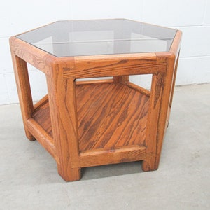 Midcentury Hexagon Table with Frosted Black Glass image 9