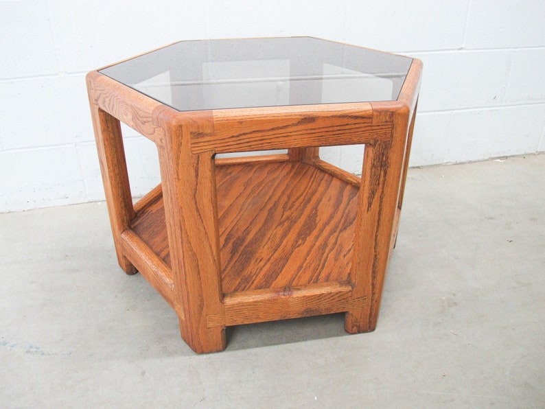 Midcentury Hexagon Table with Frosted Black Glass image 9