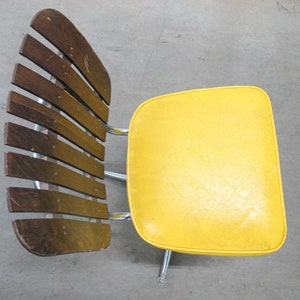 Midcentury Rotating Vinyl Chair with Slatted Wood Back and Chrome Base image 9