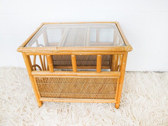 Bamboo table on sale with glass top