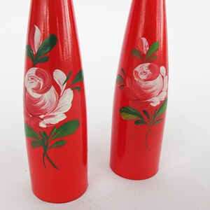 Set of 2 Midcentury Red Candlesticks with Floral painted detailing Marked Denmark image 3