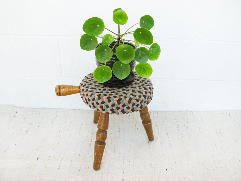 Japanese Milk Stool with Woven Rug Cover image 1