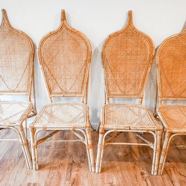 ¡Sólo quedan 4! Sillones Vintage Boho Woven Bamboo con asiento de caña y respaldos (se venden por separado)