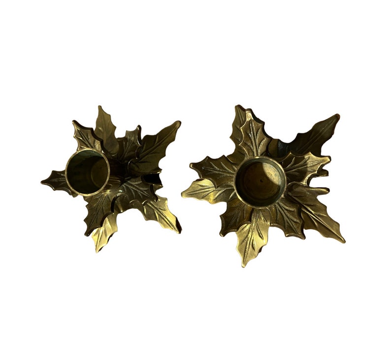 Brass Holly Holiday Leaf Candle Holders Sold Individually image 5