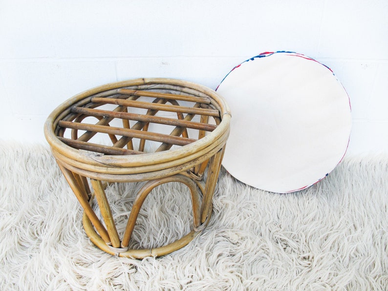 Bentwood Bamboo Stool Ottoman with Suzani Cushion image 4