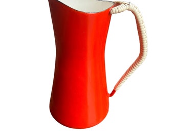 Dansk Danish Red Enameled Cast iron Pitcher with Woven handle