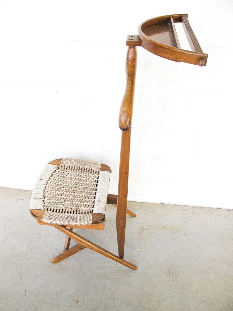 Hans Wegner Style Mid-Centry Valet Chair with Woven Storage Bench Seat image 6