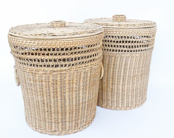 Danish Style Woven Storage Baskets with Lids (2 Available and Sold Separately)