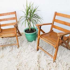 Childrens Kids Slatted Wood Folding Chairs Set of Two image 1