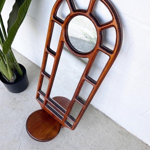 1980s Pine Wood Framed Mirror with Shelf