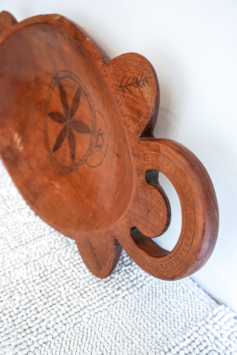 Beautiful Vintage Oval Hand Carved Teak Wood Tray Etsy