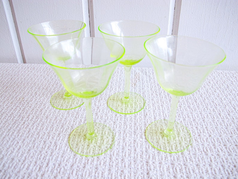 Vaseline Champagne Cocktail Wine Glasses 2 Sets of Four Glasses Available and Sold Separately image 3