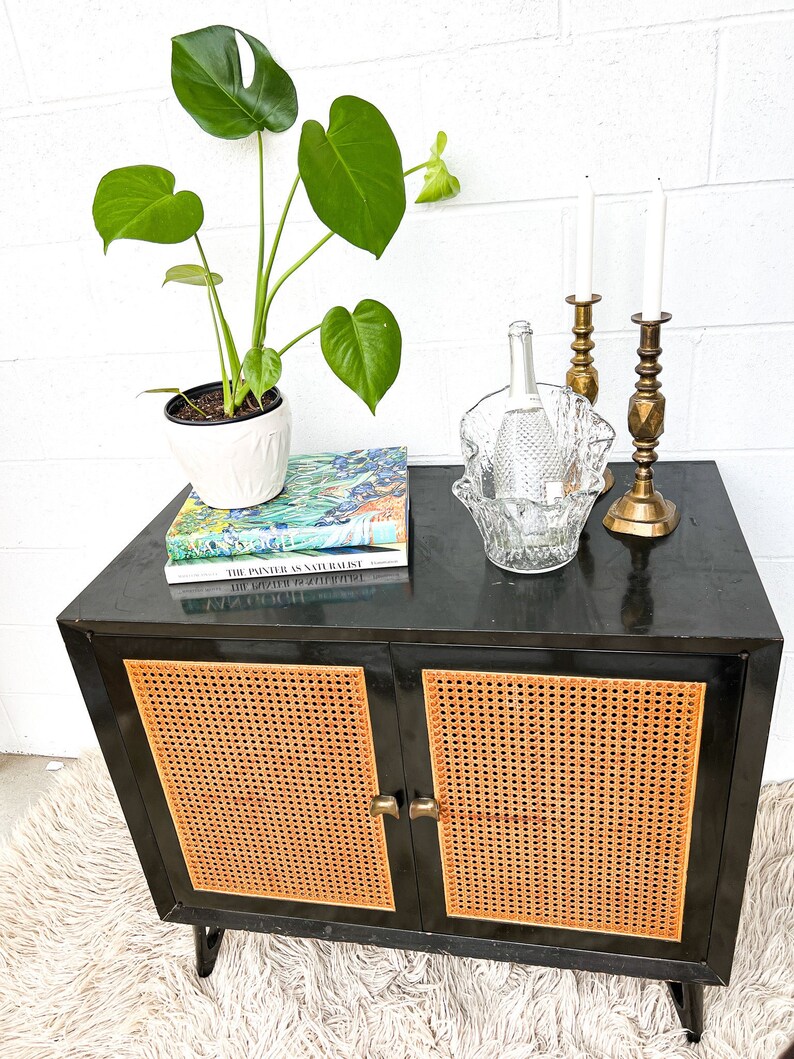 Midcentury Entry Cabinet with Cane Doors image 2