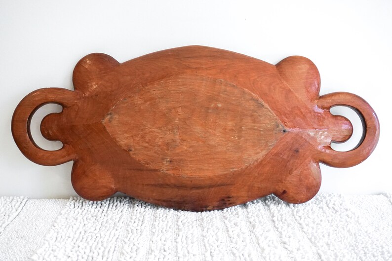 Beautiful Vintage Oval Hand Carved Teak Wood Tray Etsy