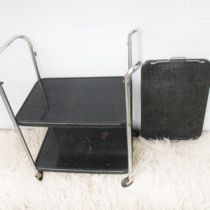 Midcentury Industrial Metal Rolling Utility Bar Cart image 5