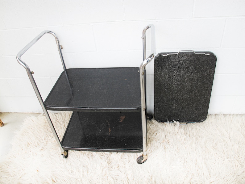 Midcentury Industrial Metal Rolling Utility Bar Cart image 5