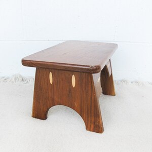 Small Wood Stool with Inlay Detail Block Carved Legs image 3