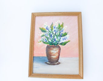 Mini Canvas Flower Painting with Wood Frame - No Signature