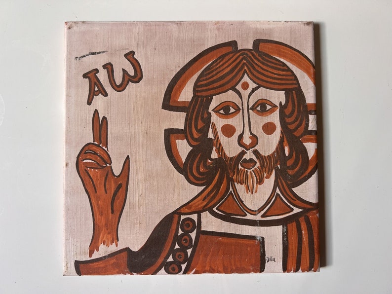 Jesus Religious Painted  Terracotta Tile Art