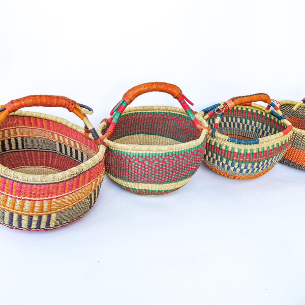 African Baskets With Leather Handles Etsy