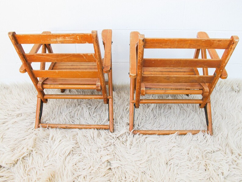 Childrens Kids Slatted Wood Folding Chairs Set of Two image 7