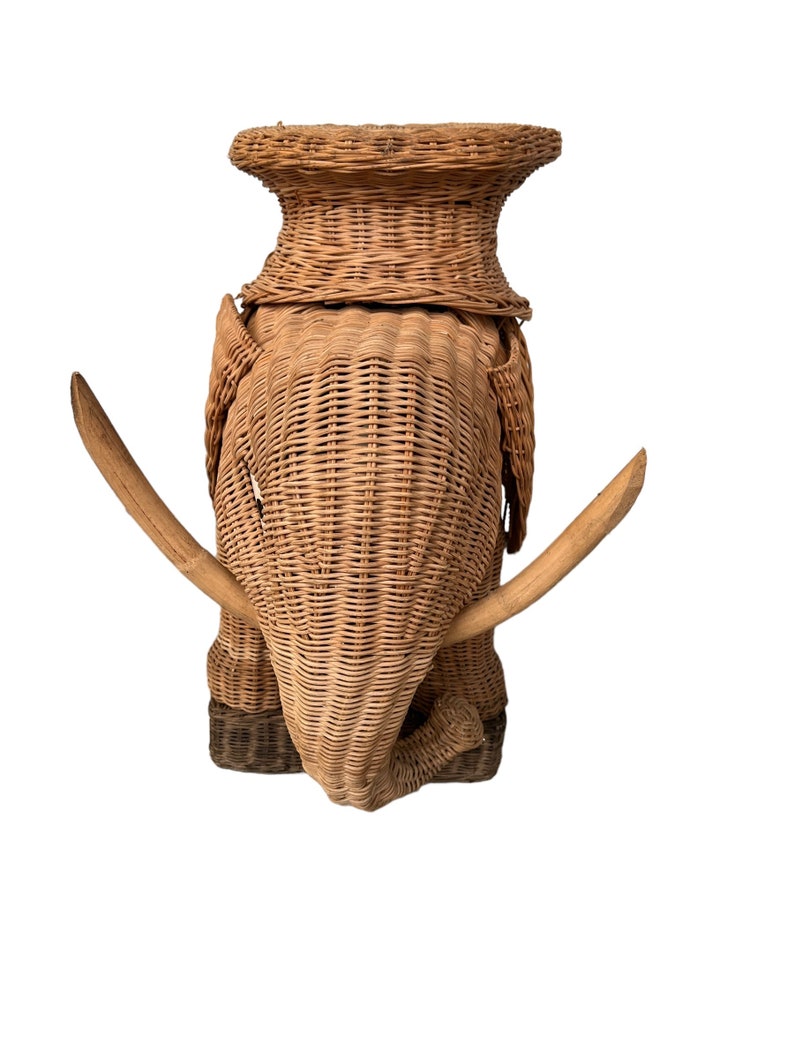Woven Wicker Elephant Side Table Plant Stand Vintage image 4