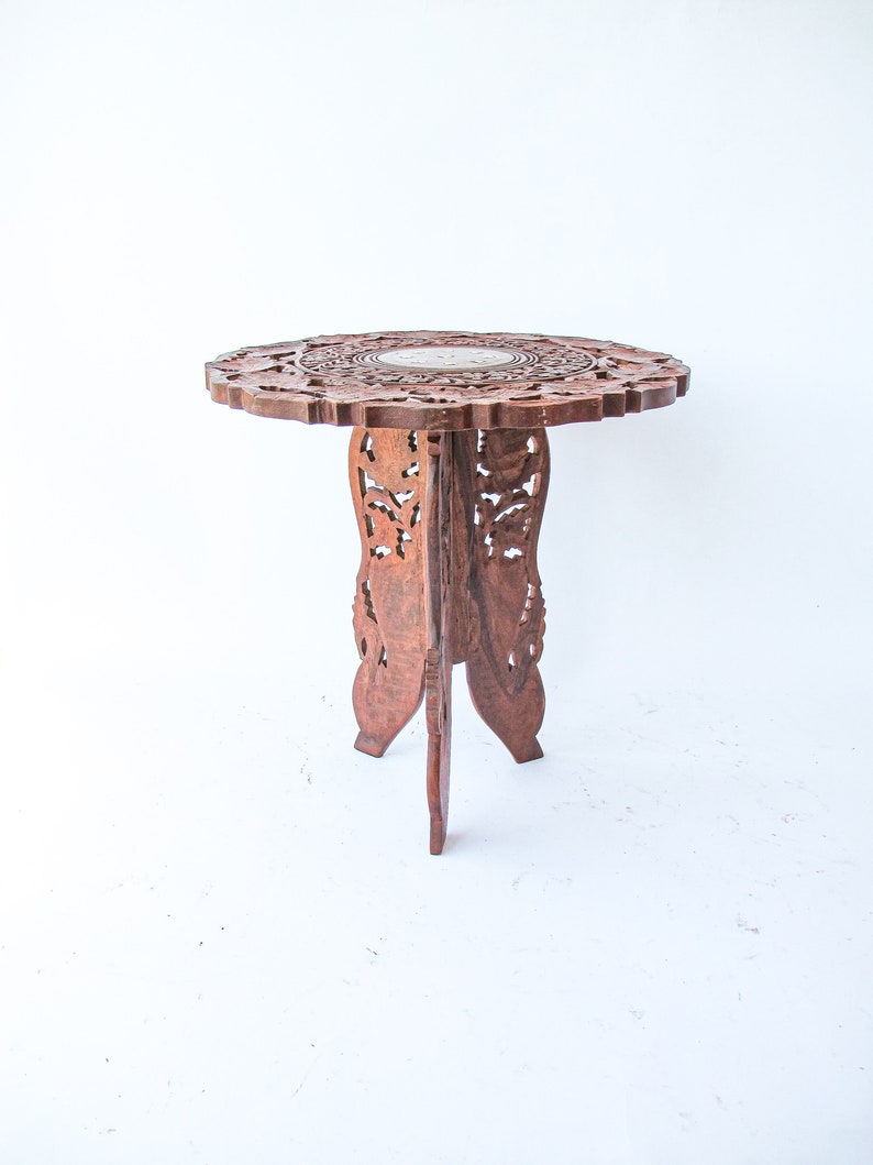 Teak Wood Plant Stand Table with Inlay Made in India image 6
