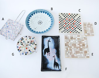 Midcentury Mini Mosaic Tile Trivets Trays and Dishes (Each Sold Separately)