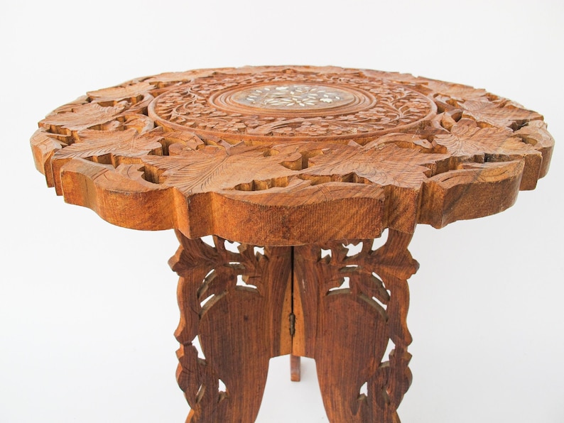 Teak Wood Table Plant Stand with Inlay image 6