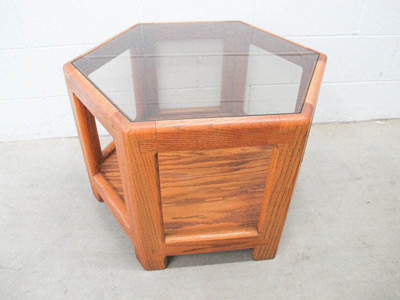 Midcentury Hexagon Table with Frosted Black Glass image 2