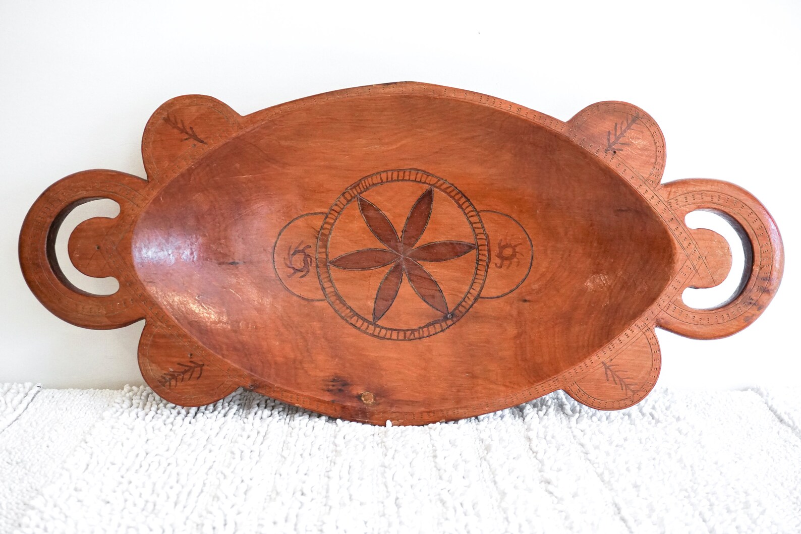Beautiful Vintage Oval Hand Carved Teak Wood Tray Etsy