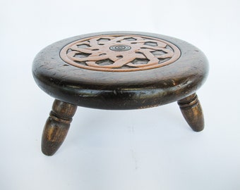 Primitive Hand Carved Gaelic Nordic Wood Stool