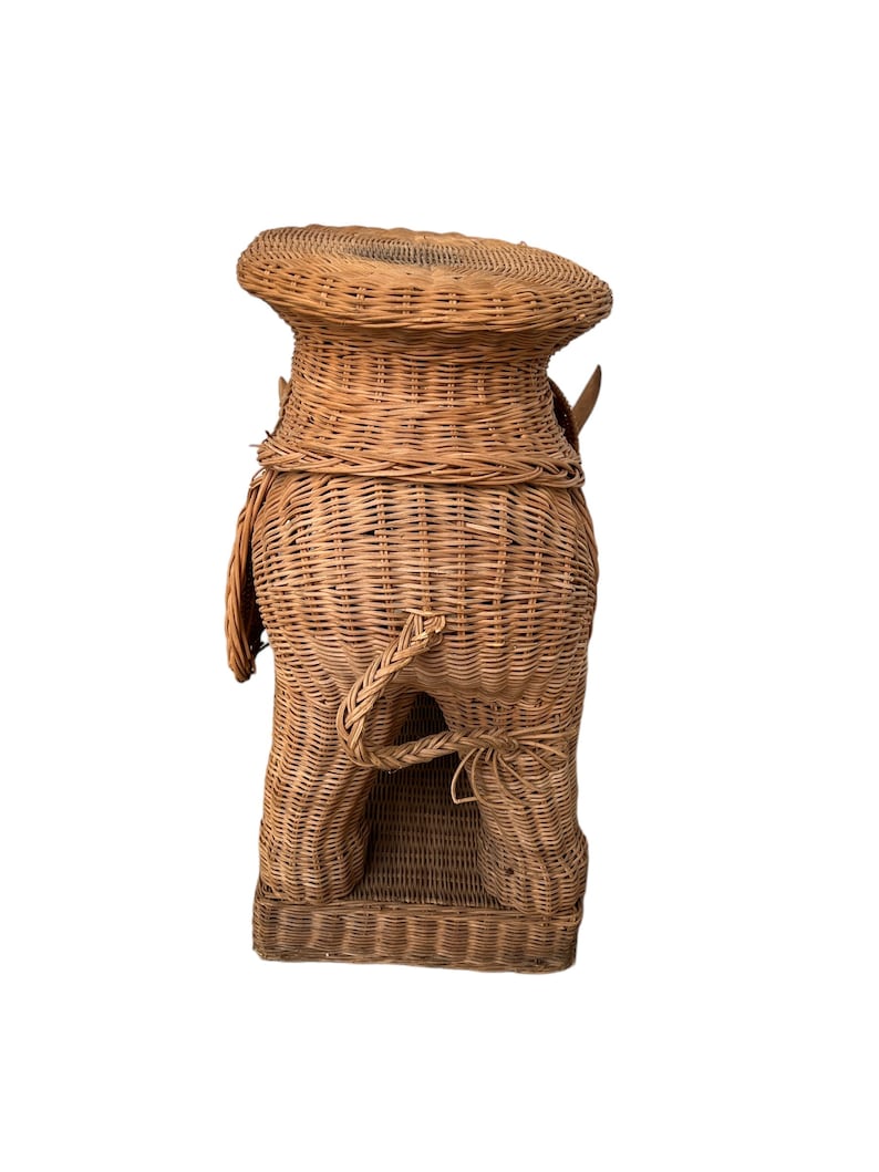 Woven Wicker Elephant Side Table Plant Stand Vintage image 9