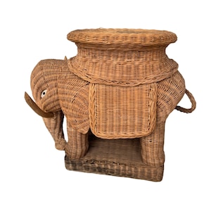 Woven Wicker Elephant Side Table Plant Stand Vintage image 1