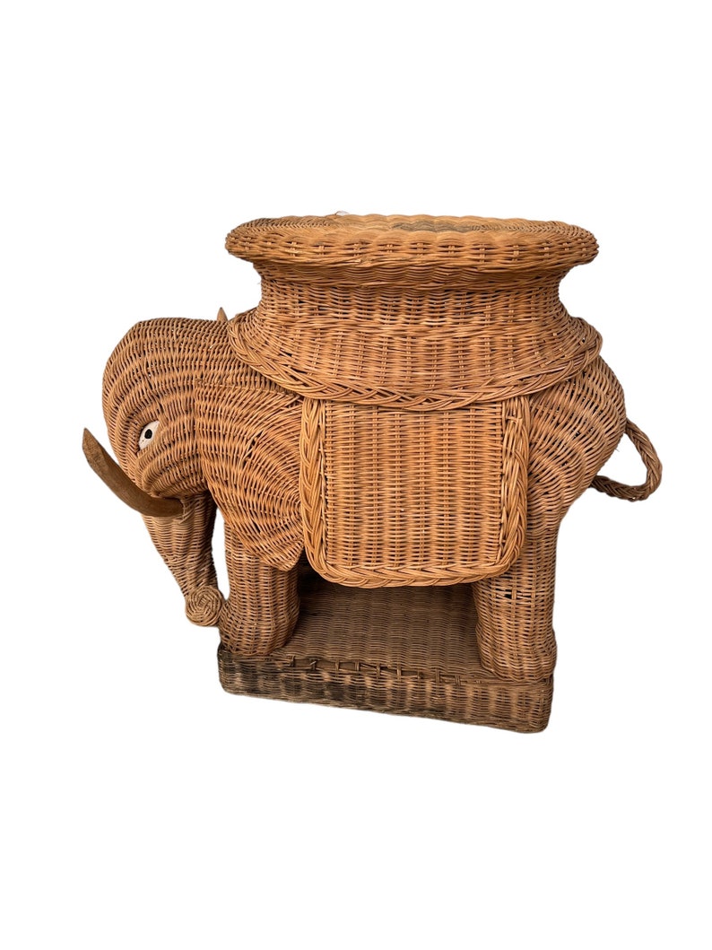 Woven Wicker Elephant Side Table Plant Stand Vintage image 1