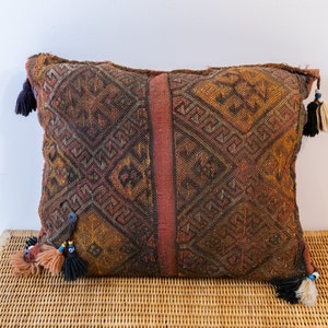 Kilim Pillow from Turkey with Glass Beads and Pom Poms image 5