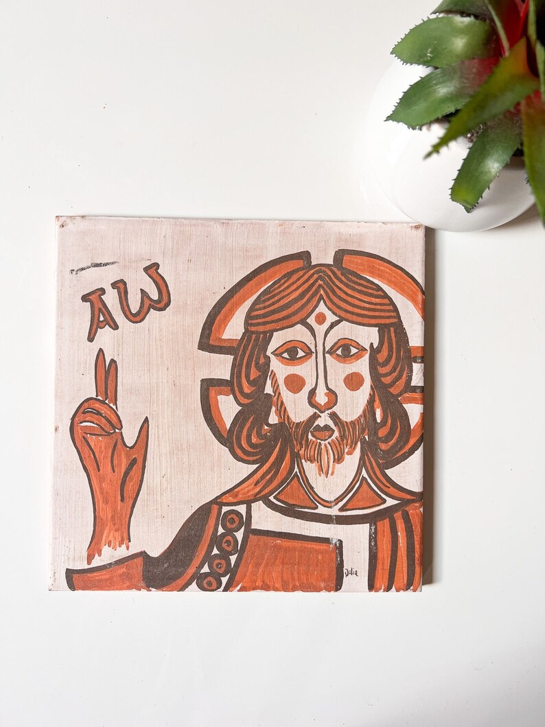 Jesus Religious Painted  Terracotta Tile Art