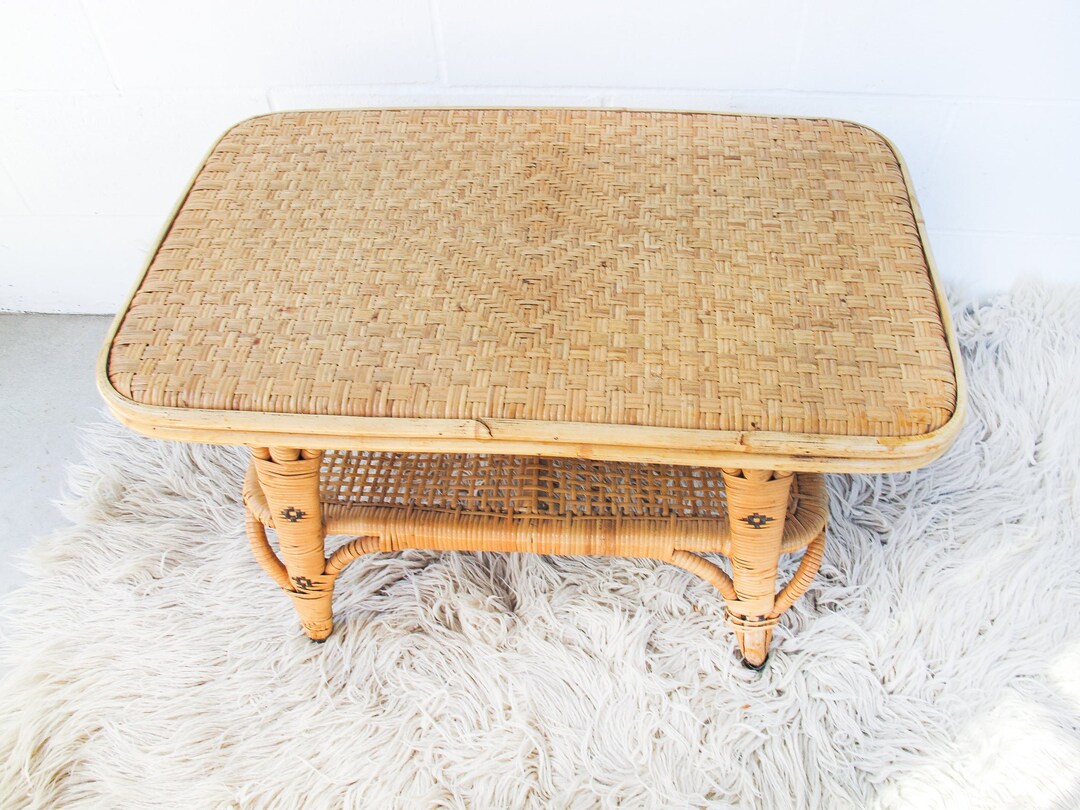 Woven Twotier Wicker Rattan Coffee Table Etsy