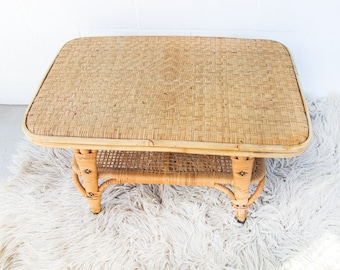 Woven Two-Tier Wicker Rattan Coffee Table