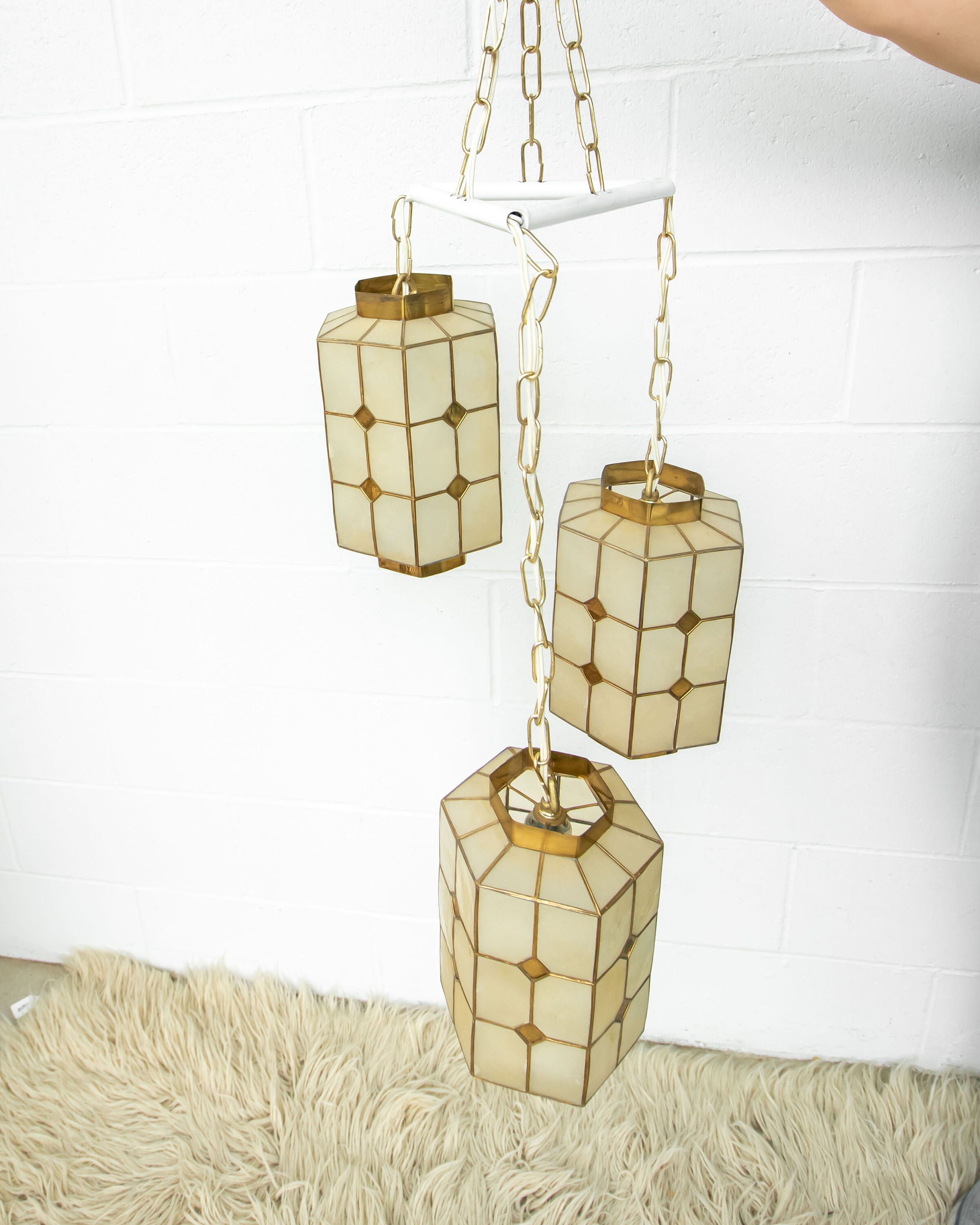 Mother of Pearl Pendant Lamp With Shell and Brass Detail Etsy