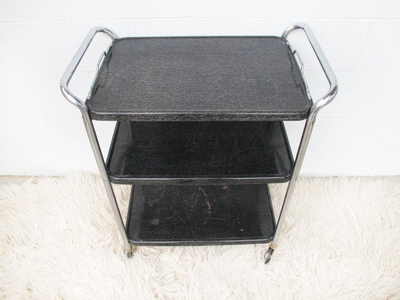 Midcentury Industrial Metal Rolling Utility Bar Cart image 1