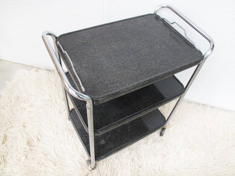 Midcentury Industrial Metal Rolling Utility Bar Cart image 2