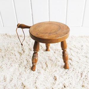 Wood plant Stand Milk Stool with Leather Handle image 5