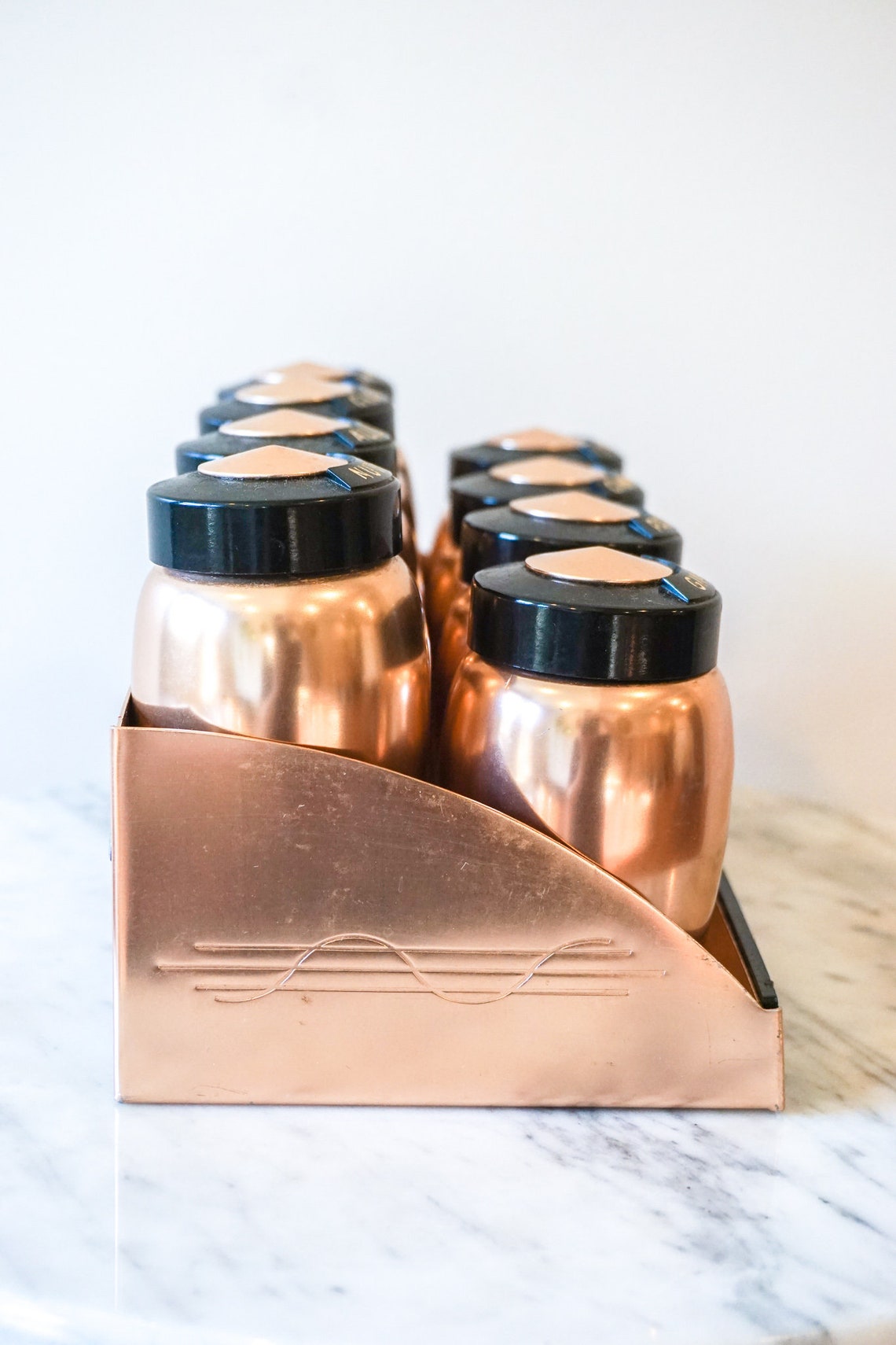 Vintage Set of Rose Gold Spice Jars with Original Lids and Etsy