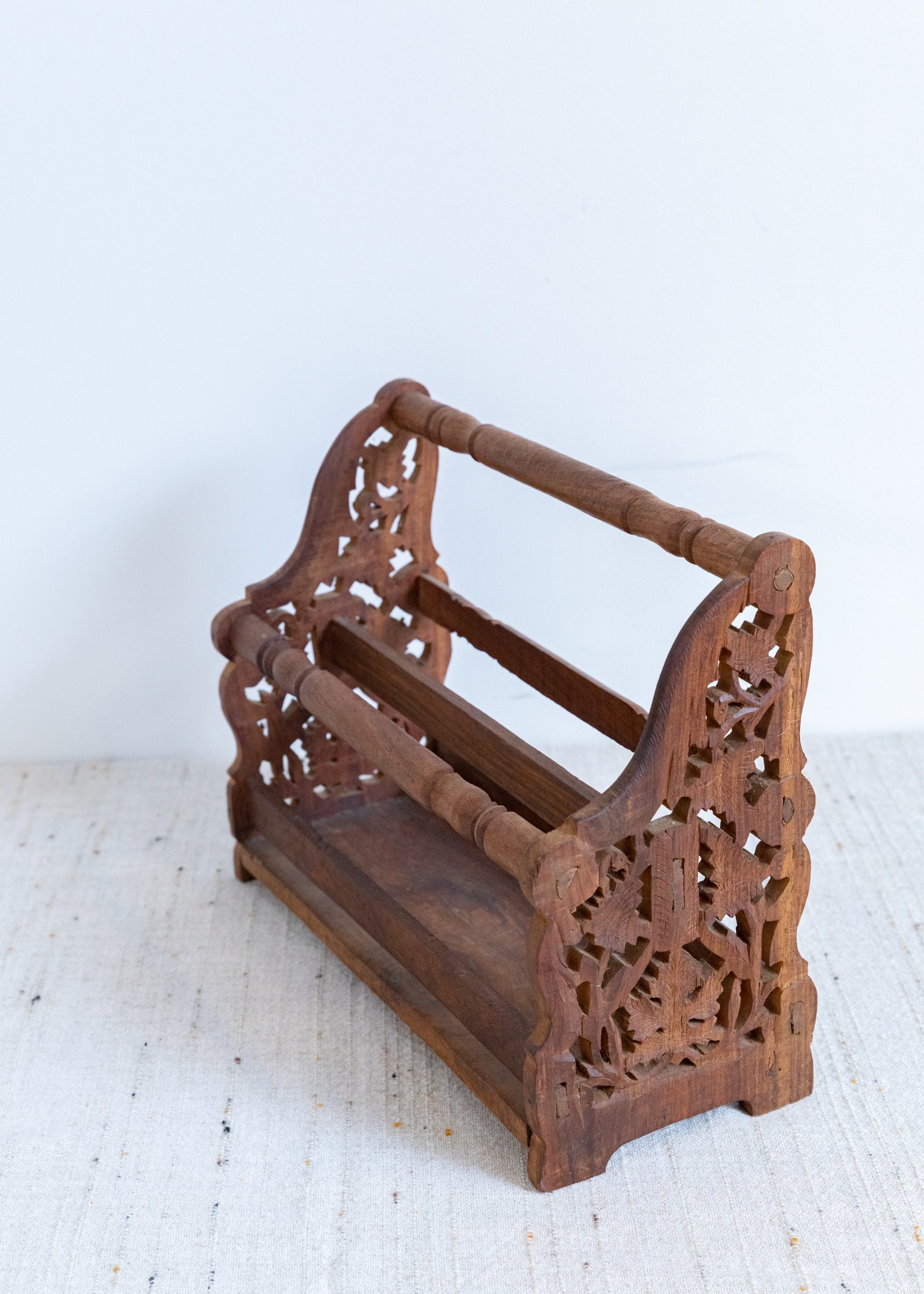 Vintage Wood Desk Organizer With Beautiful Carved Details Etsy