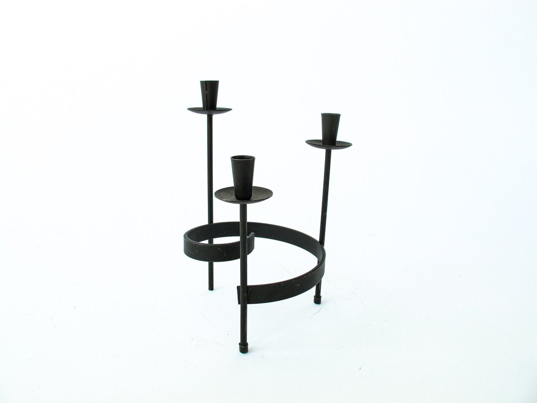 Midcentury Spiral Black Flashed Metal Candle Holder Etsy