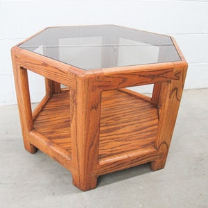 Midcentury Hexagon Table with Frosted Black Glass image 8