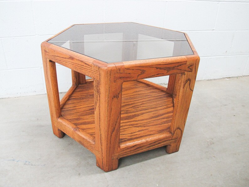 Midcentury Hexagon Table with Frosted Black Glass image 8