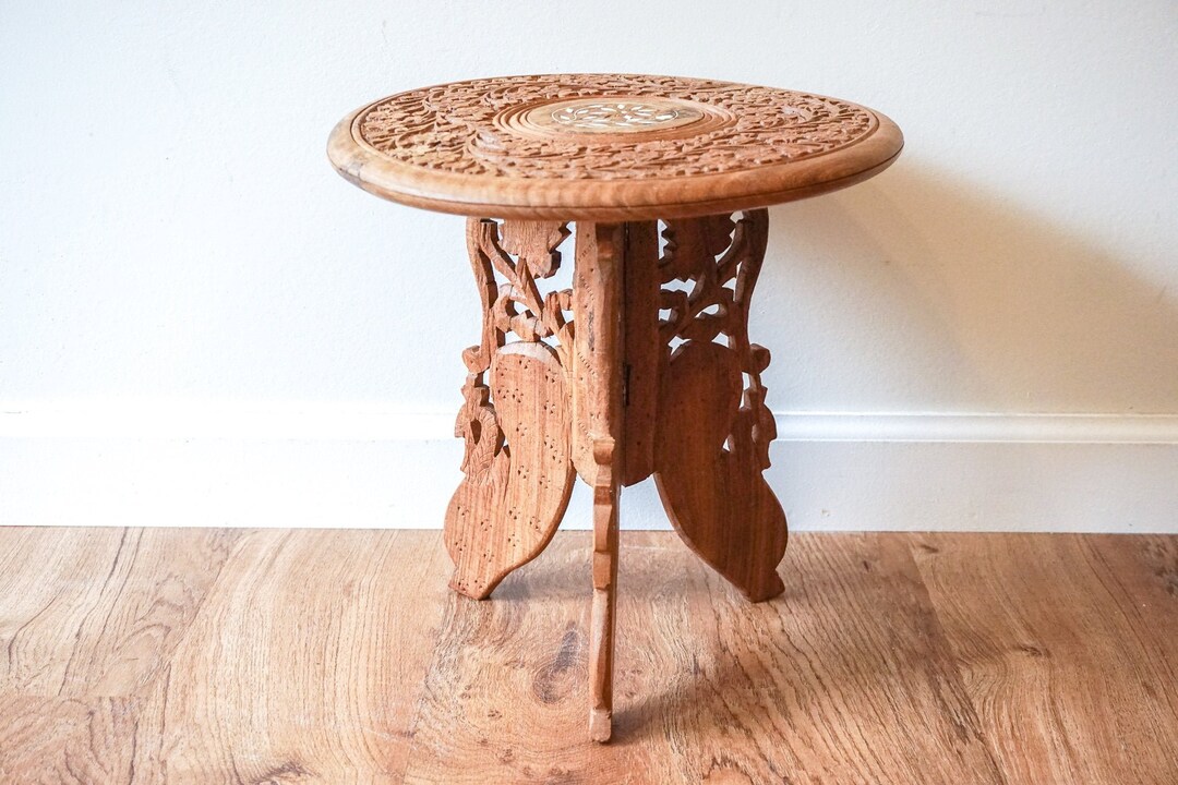 Vintage Moroccan Accent Table Hand Craved Bohemian Etsy