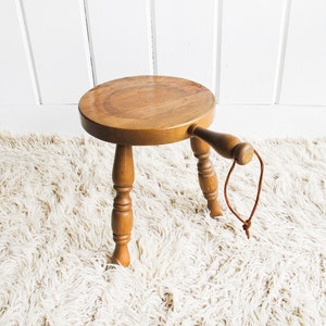 Wood plant Stand Milk Stool with Leather Handle image 3